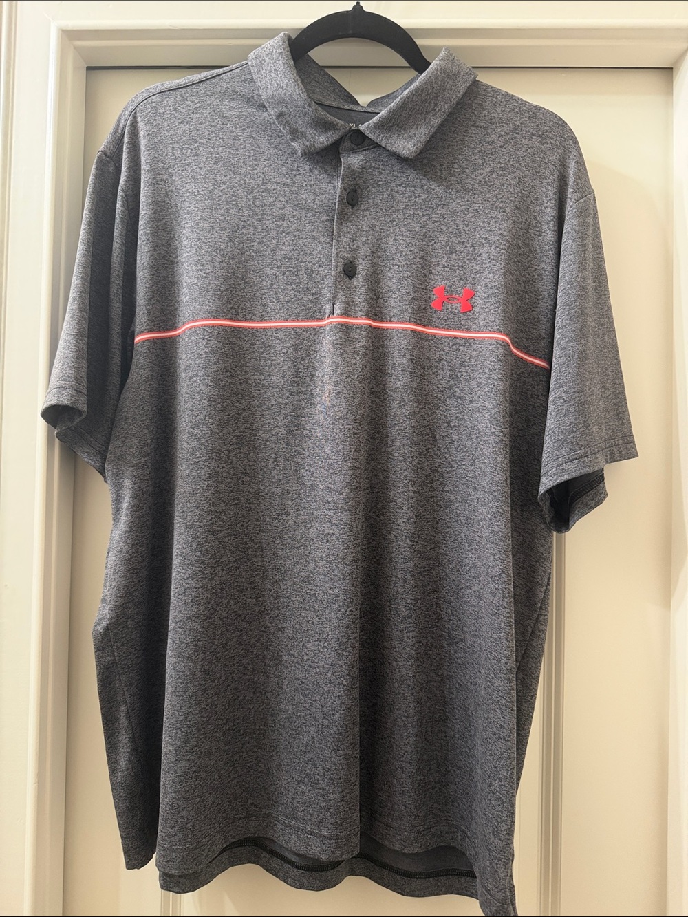Under Armour Charcoal Grey Polo with orange/ red Accent Stripe